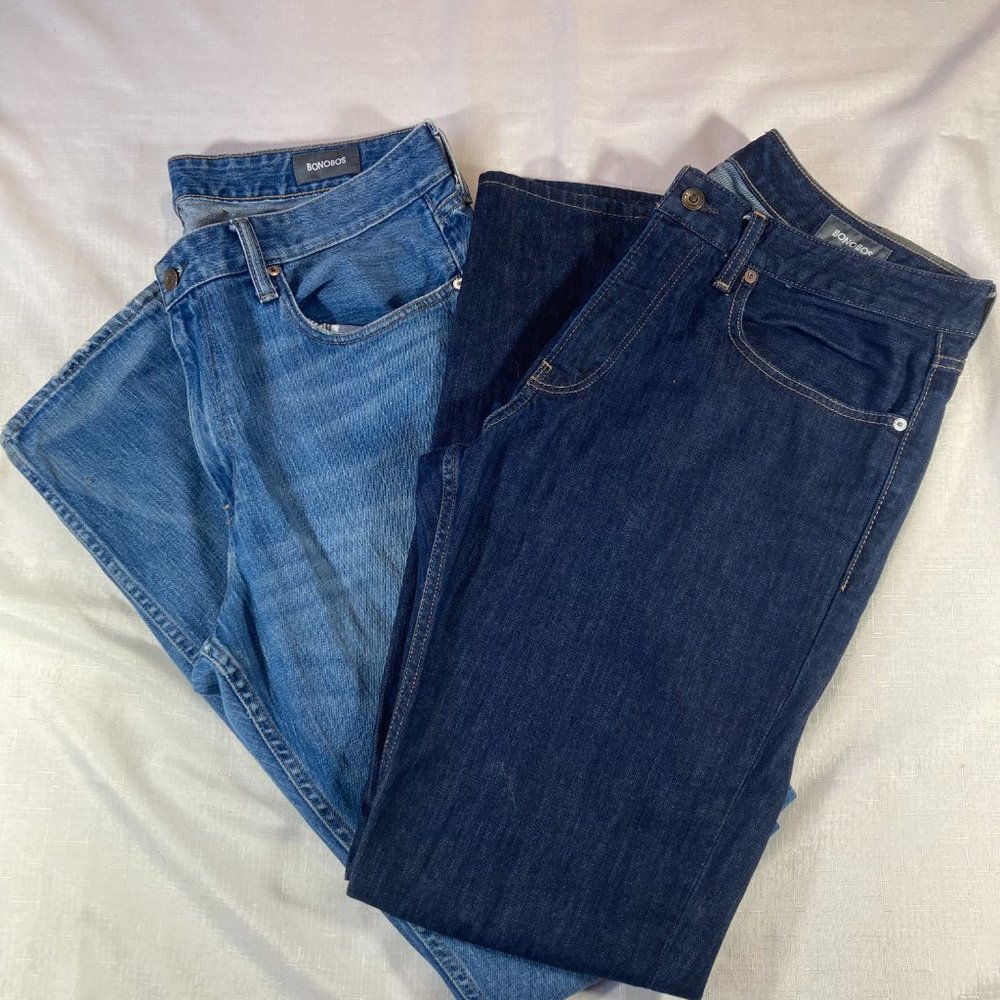 EUC! Two Pair Bonobos The Blue Jean Men's Jeans, Light & Dark Wash, Sz. 36 X 36 - Picture 3 of 16